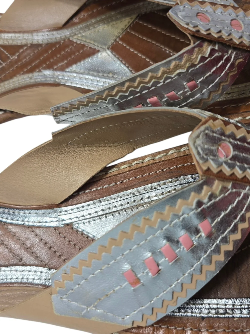 Cydney Mandel Gilt Laser Cut Sunset Sandals with Turquoise/Orange accents Size 9
